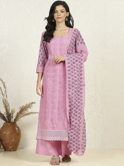 Biba Purple Embroidered Unstitched Dress Material