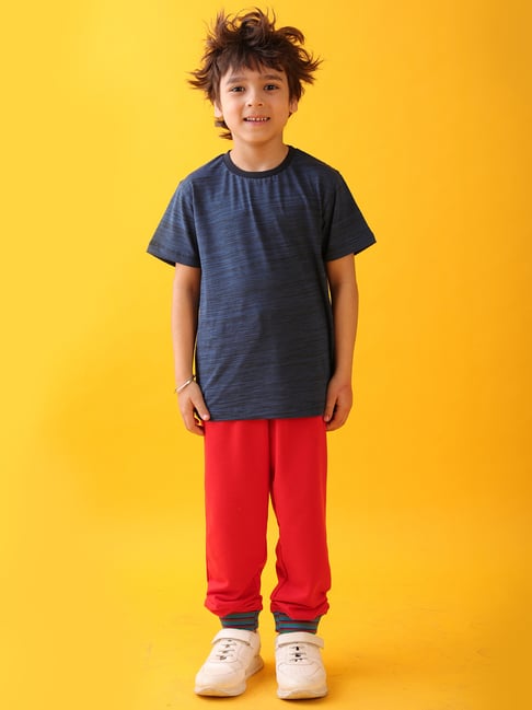 Anthrilo Boys Navy & Red Cotton Regular Fit Joggers Set-picture-26