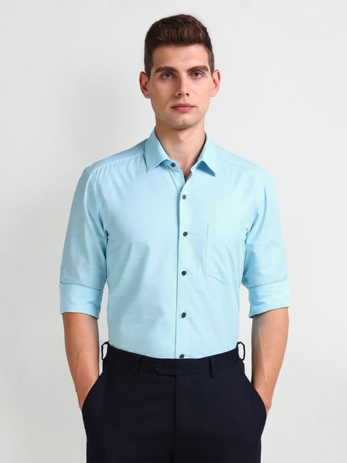 Arrow Blue Cotton Slim Fit Self Pattern Shirt-picture-30