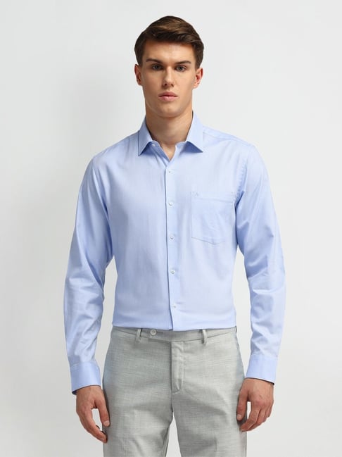 Arrow Sky Blue Cotton Regular Fit Self Pattern Shirt-picture-34