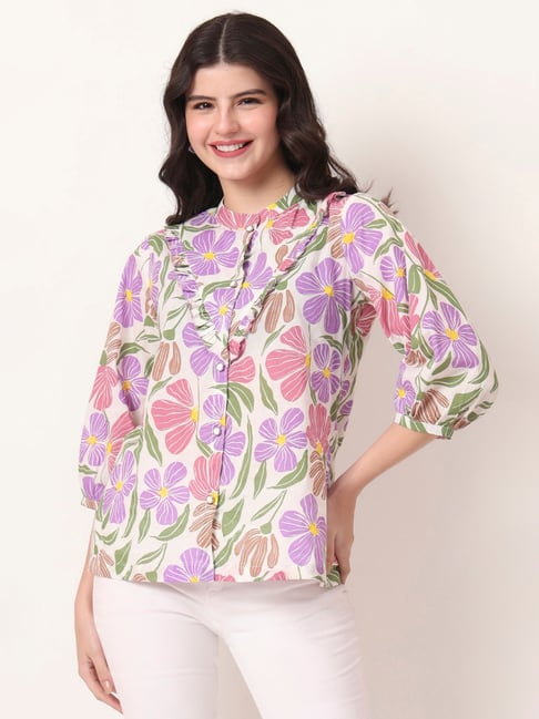 Yufta Multicolour Pure Cotton Floral Shirt-picture-22