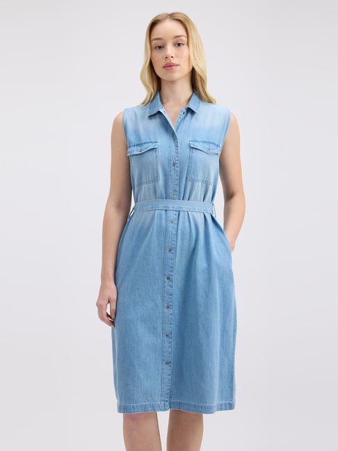 Pepe Jeans Light Wash Double Flap Pocket Sleeveless Denim Dress