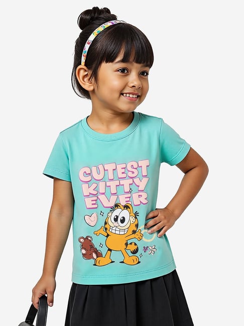 The Souled Store Girls Blue Cutest Kitty Cotton T-Shirts