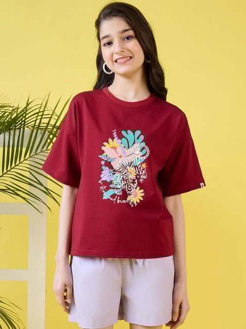 StyloBug Girls Maroon Hip Length Printed T-shirt-picture-22