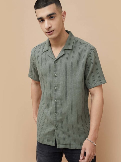 Forca By Lifestyle Grey Cotton Regular Fit Striped Shirts-picture-46