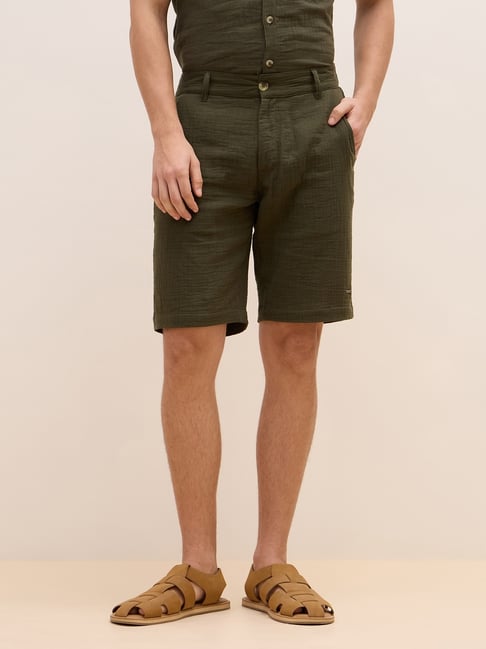 Iconic Green Regular fit Solid Shorts-picture-15
