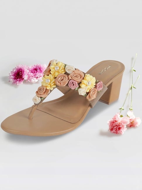 Mochi Women Antique Gold T-Strap Sandals-picture-36