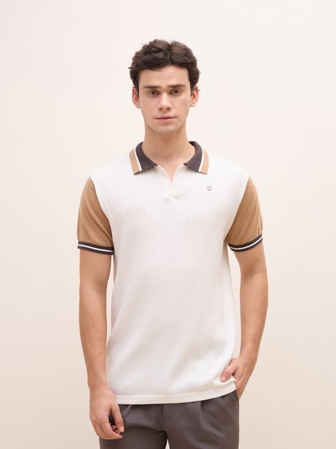 Iconic White Regular fit Textured Polo T-Shirt-picture-34