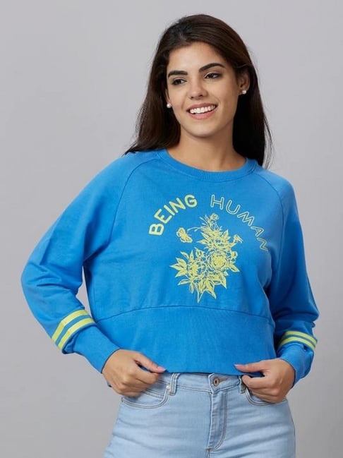 Being Human Blue Cotton Blend Print Sweatshirt
