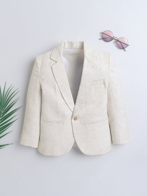 Ministitch Boys Cream Cotton Textured Blazer