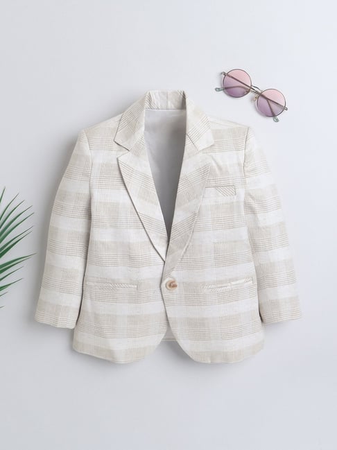 Ministitch Boys Cream Cotton Chequered Blazer-picture-12