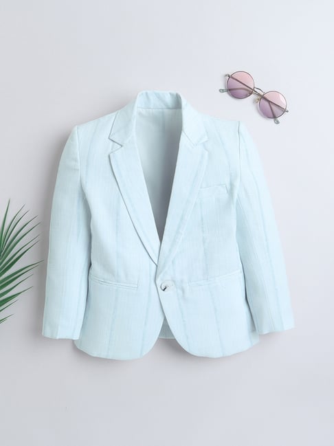 Ministitch Boys Sky Blue Cotton Self Blazer