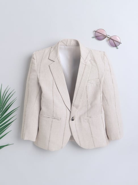 Ministitch Boys Cream Cotton Self Blazer
