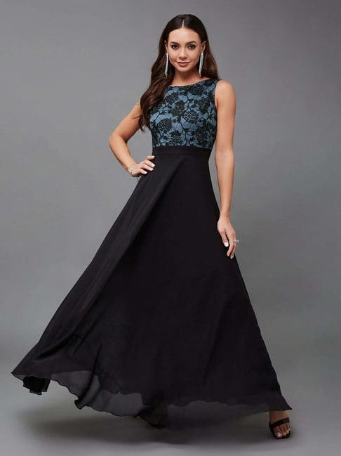 Miss Chase Black & Blue Self Pattern Casual Dress-picture-16