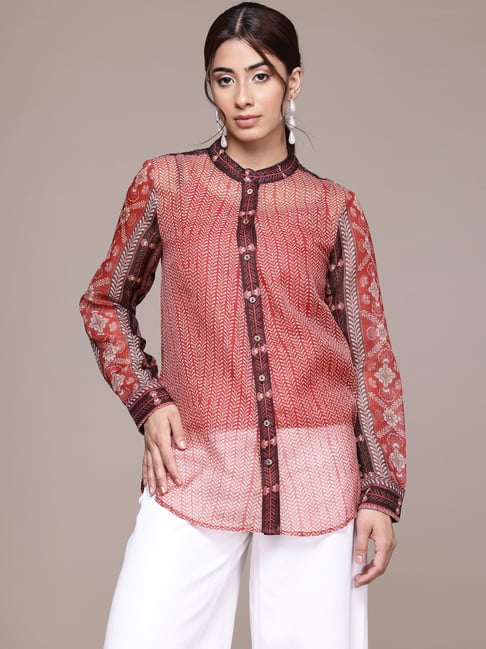 Aarke Ritu Kumar Rust Jharna Shirt With Camisole-picture-31