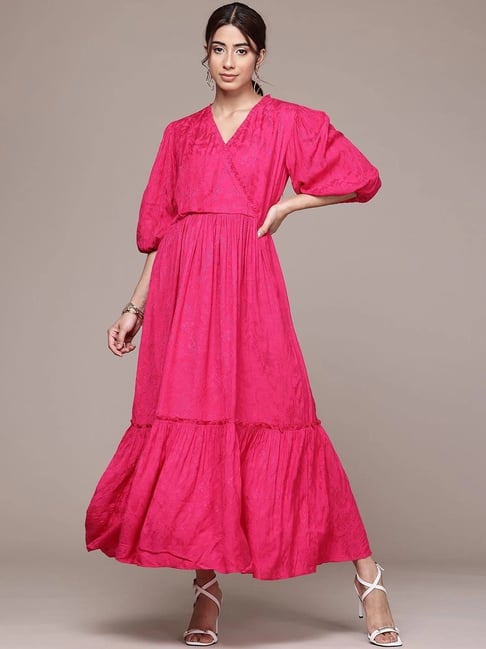 Aarke Ritu Kumar Fushia Oryn Solid Long Dress-picture-28