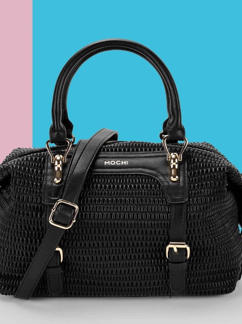 Mochi Black Textured Medium Duffle Bag