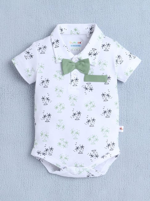 Buy Bumzee Boys White Bodysuit Shorts With Bow Suspender Cap