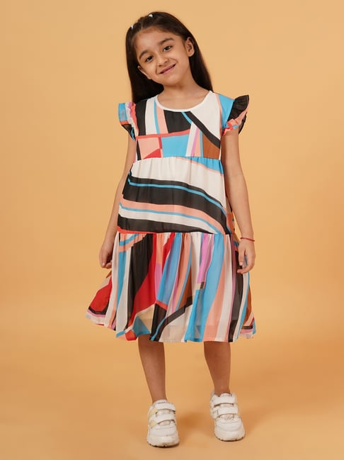 Creative Kid's Girls Blue Printed Casual Dress