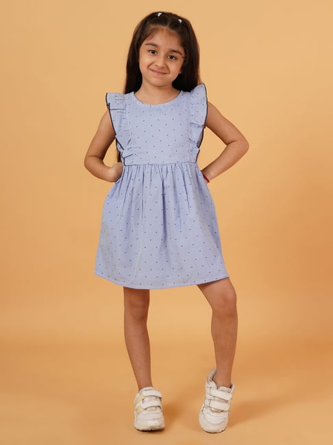 Creative Kid's Girls Blue Cotton Striped Casual Dress