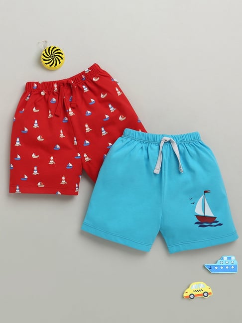Bumzee Blue Cotton Graphic Shorts Pack of 2