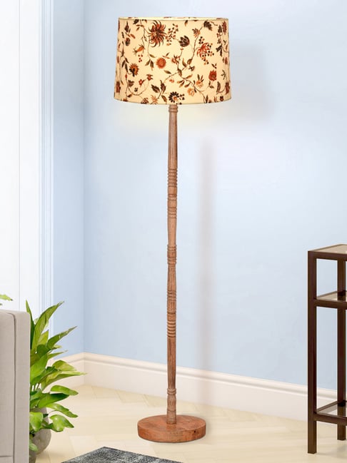 Homesake MidCentury Modern Wooden Floor Lamp with Vine & Flowers Fabric Shade