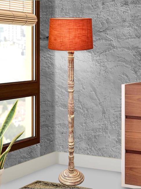 Homesake Rustic Walnut Brown Floor Lamp with Roman Voyage Shade & Tray End Table