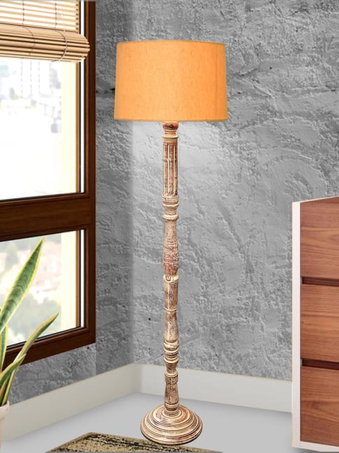 Homesake Rustic Walnut Brown Floor Lamp with Yellow Shade Antique Roman Voyage Design-image-10