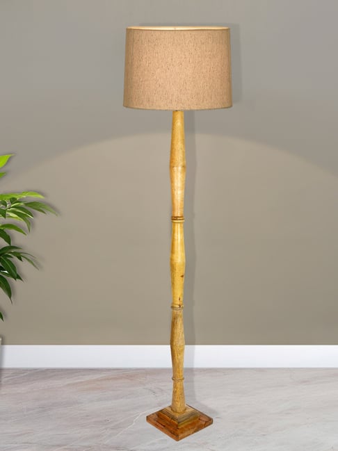 Homesake Rustic Walnut Brown Floor Lamp with Beige Shade Antique Fanny Figure Jute Design