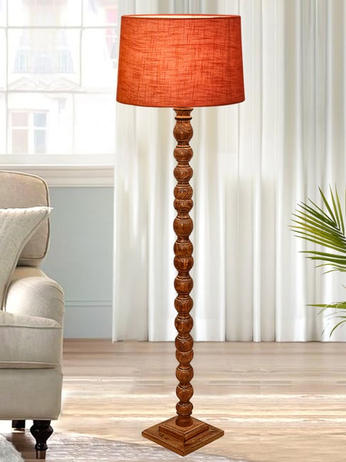 Homesake Rustic Walnut Brown Floor Lamp with Red Shade Antique Sweetie Round Design