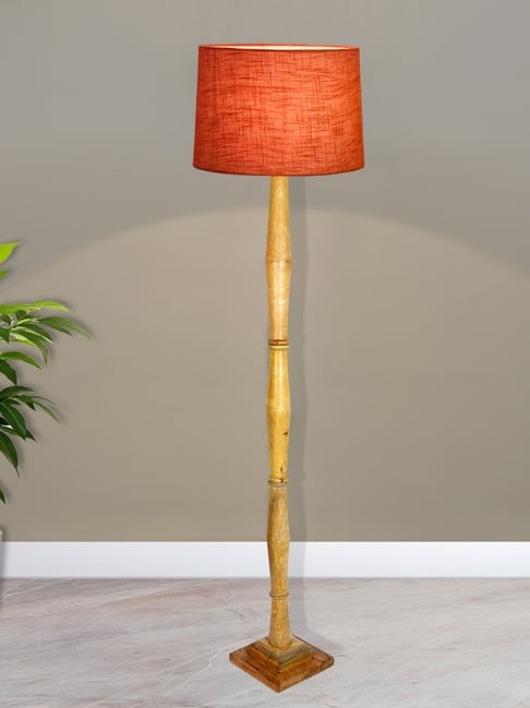 Homesake Rustic Walnut Brown Floor Lamp with Red Shade Antique Fanny Figure Design