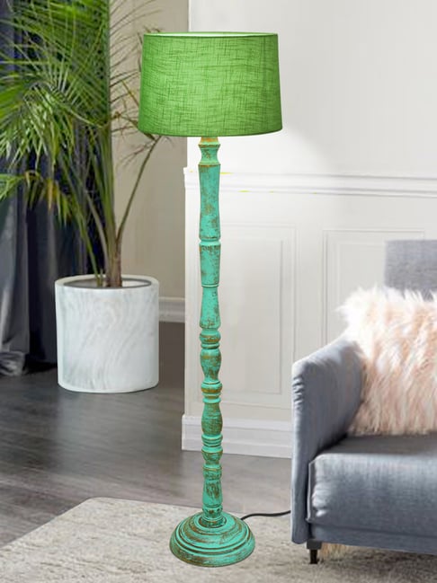 Homesake Rustic Walnut Brown Floor Lamp with Green Shade Antique Algae Stick Design
