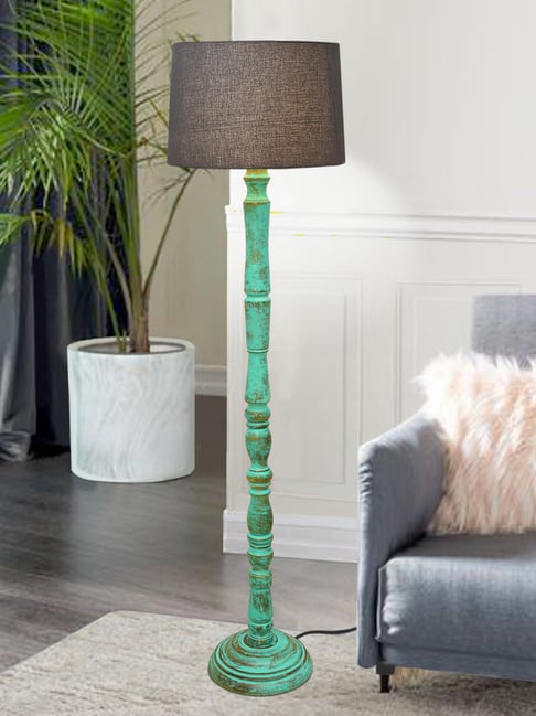 Homesake Rustic Walnut Brown Floor Lamp with Grey Shade Antique Algae Stick Design