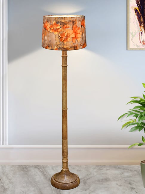 Homesake Rustic Wood Floor Lamp with Multicolor Shade for Living Room & Bedroom