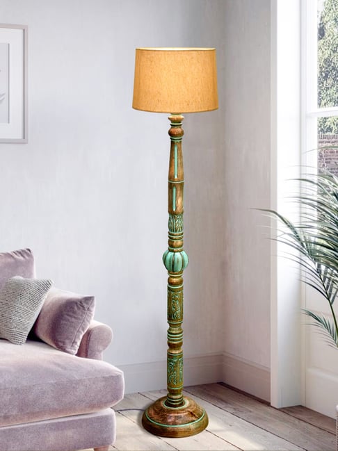 Homesake Royal Carving Antique Algae finish wooden floor lamp