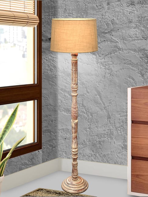 Homesake Rustic Walnut Brown Floor Lamp with Roman Voyage Shade & Tray End Table
