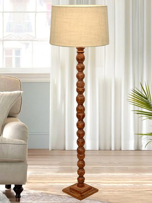 Homesake Rustic Walnut Brown Floor Lamp with Off-White Shade Antique Sweetie Round Design