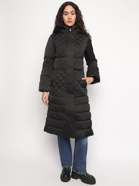 Guess Black Solid Hooded Neck Puffer Jacket