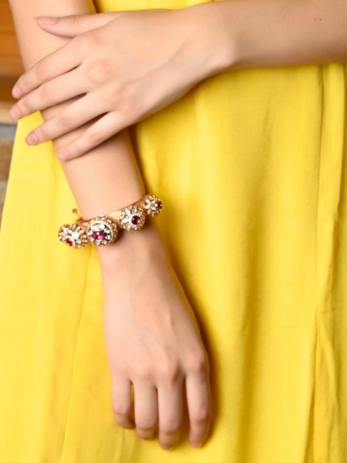 Odette Women Stylish White Stone Studded Gold Bracelet-picture-30