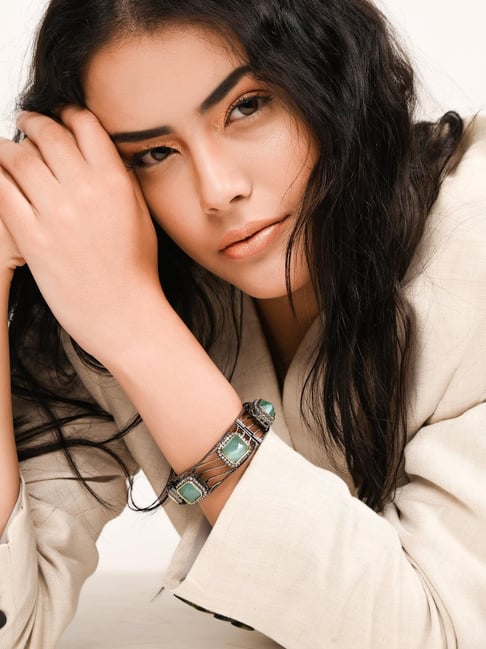 Odette Women Bright Green Crystal Statement Bracelet-picture-24