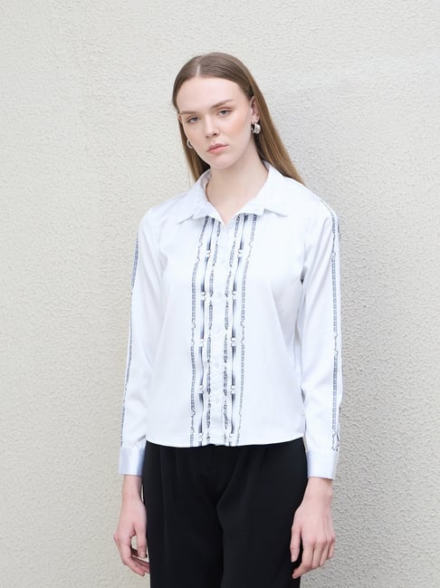 Iconic White Chain Motif Collared Neck Placement Print Shirt-picture-26