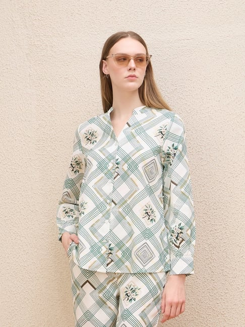 Iconic White Printed Fabric Long Length Shirt-picture-35