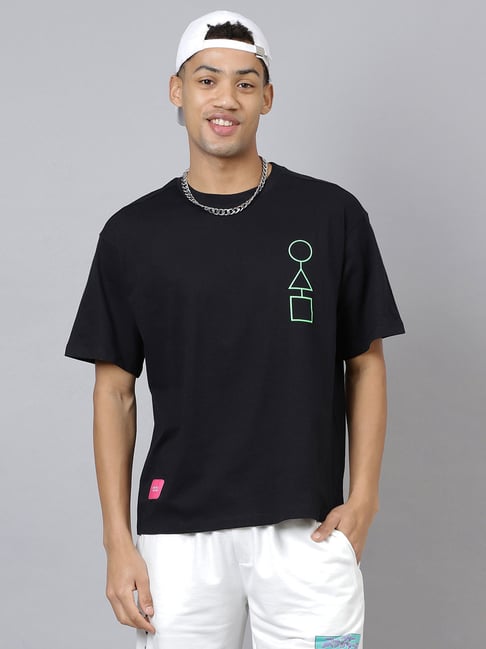 Buy Free Authority Black Squid Game Printed Oversize T-Shirt at