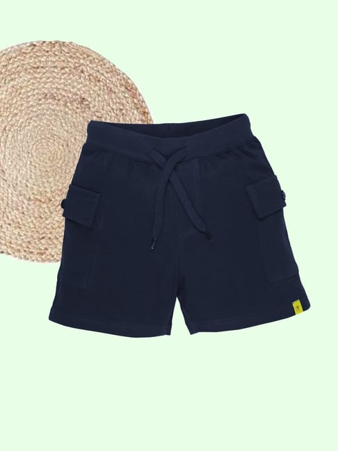 Kiddopanti Boys Cotton Navy Blue Cargo Solid Shorts
