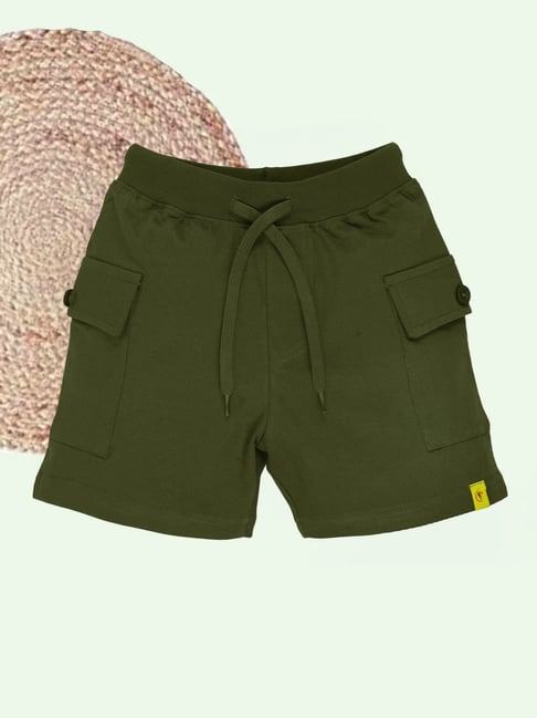 Kiddopanti Boys Cotton Military Green Cargo Solid Shorts