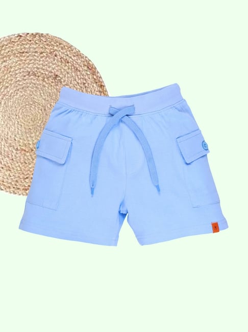Kiddopanti Boys Cotton Light Blue Cargo Solid Shorts-picture-14
