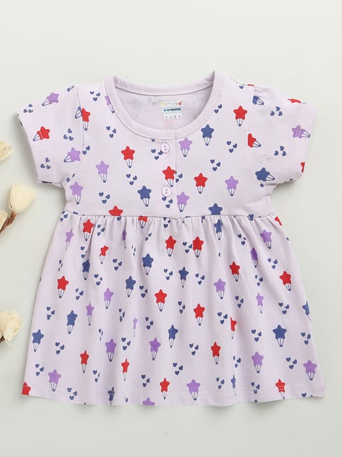 Bumzee Girls Lilac Cap Sleeves Cotton Knee Length Frock