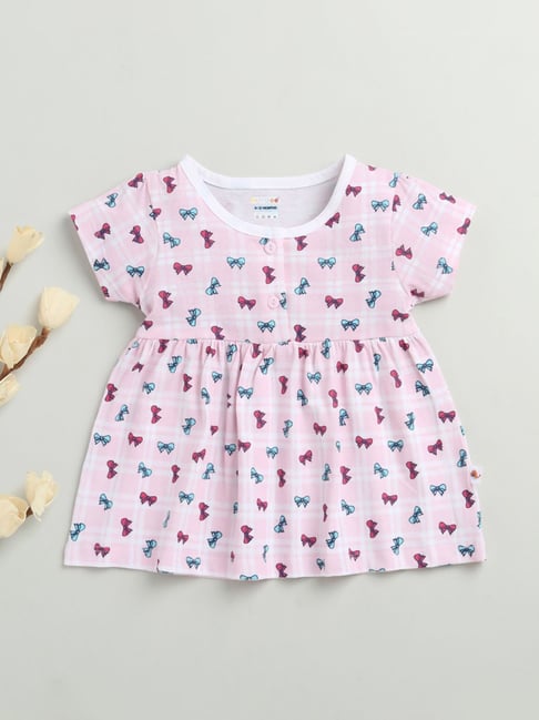 Bumzee Girls Pink Cap Sleeves Cotton Knee Length Frock