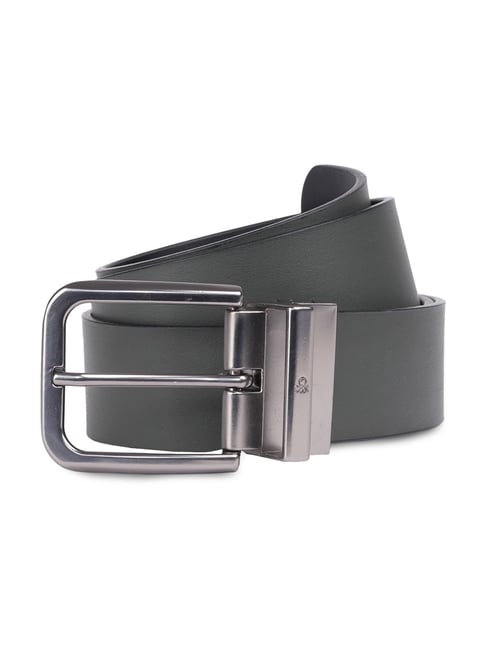 United Colors of Benetton Rouchel Olive & Black Leather Formal Reversible Belt