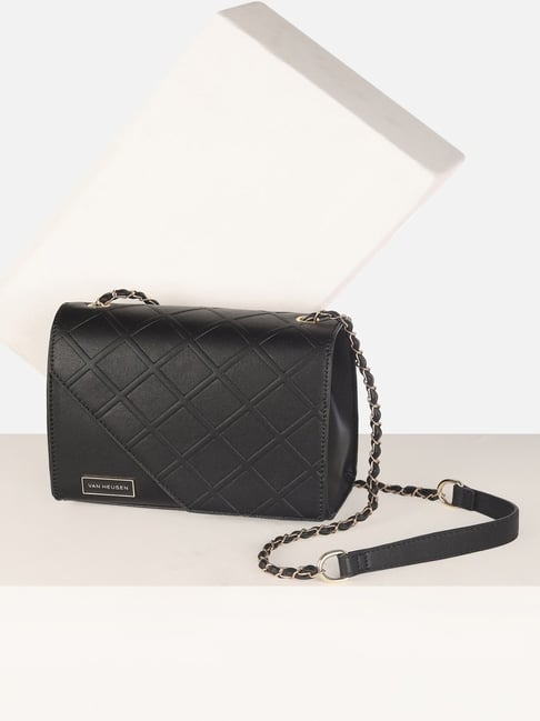 Van Heusen Black Textured Cross Body Bag